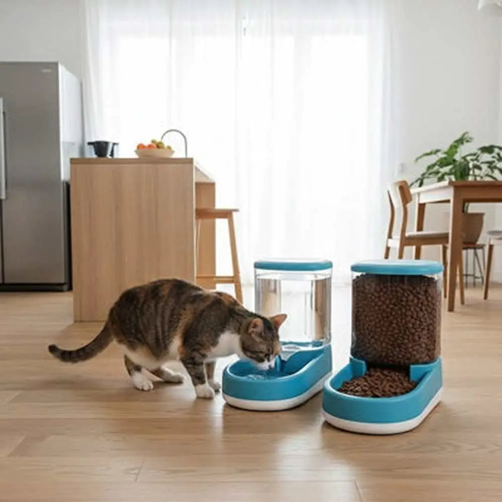 Distributeur de croquettes pour chat SmartFeed bleu, réservoir transparent et bol d’alimentation