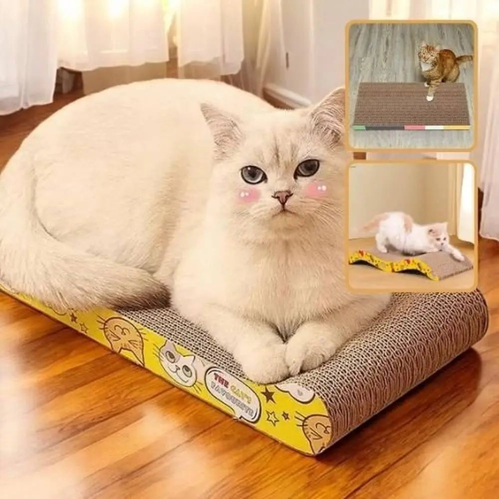 Griffoir pour chat design moderne avec plateforme à gratter grise et bord jaune
