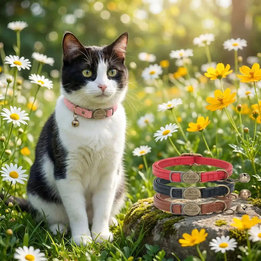 Collier pour chat en cuir PU avec clochette, présentoir de colliers rose, bleu foncé et vert