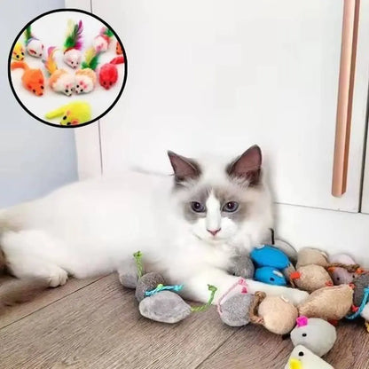 Souris en peluche bleue et autres animaux à plume, jouet pour chat