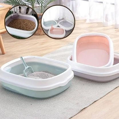 Bac à litière pour chat CleanComfort, deux bacs ouverts bleu et rose