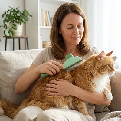 Brosse autonettoyante verte pour chat, tête à picots pour retirer les poils morts